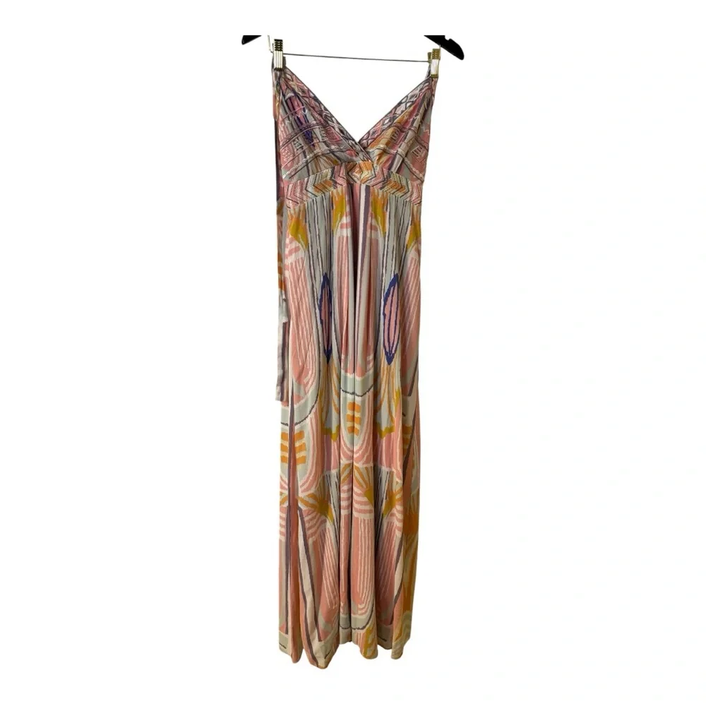 Multicolor Patterned Women's Lined Halter Maxi Dress Size Small 💯% Rayon - Picture 11 of 14